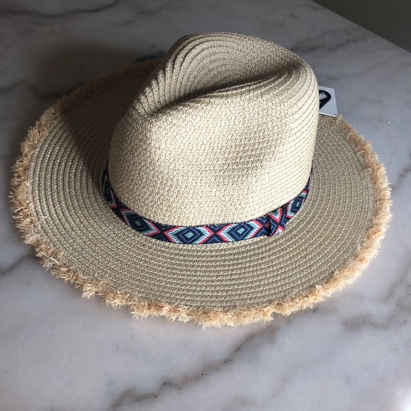 #67 FRAYED TRIM AZTEC STRAW HAT - Picture 4 of 10